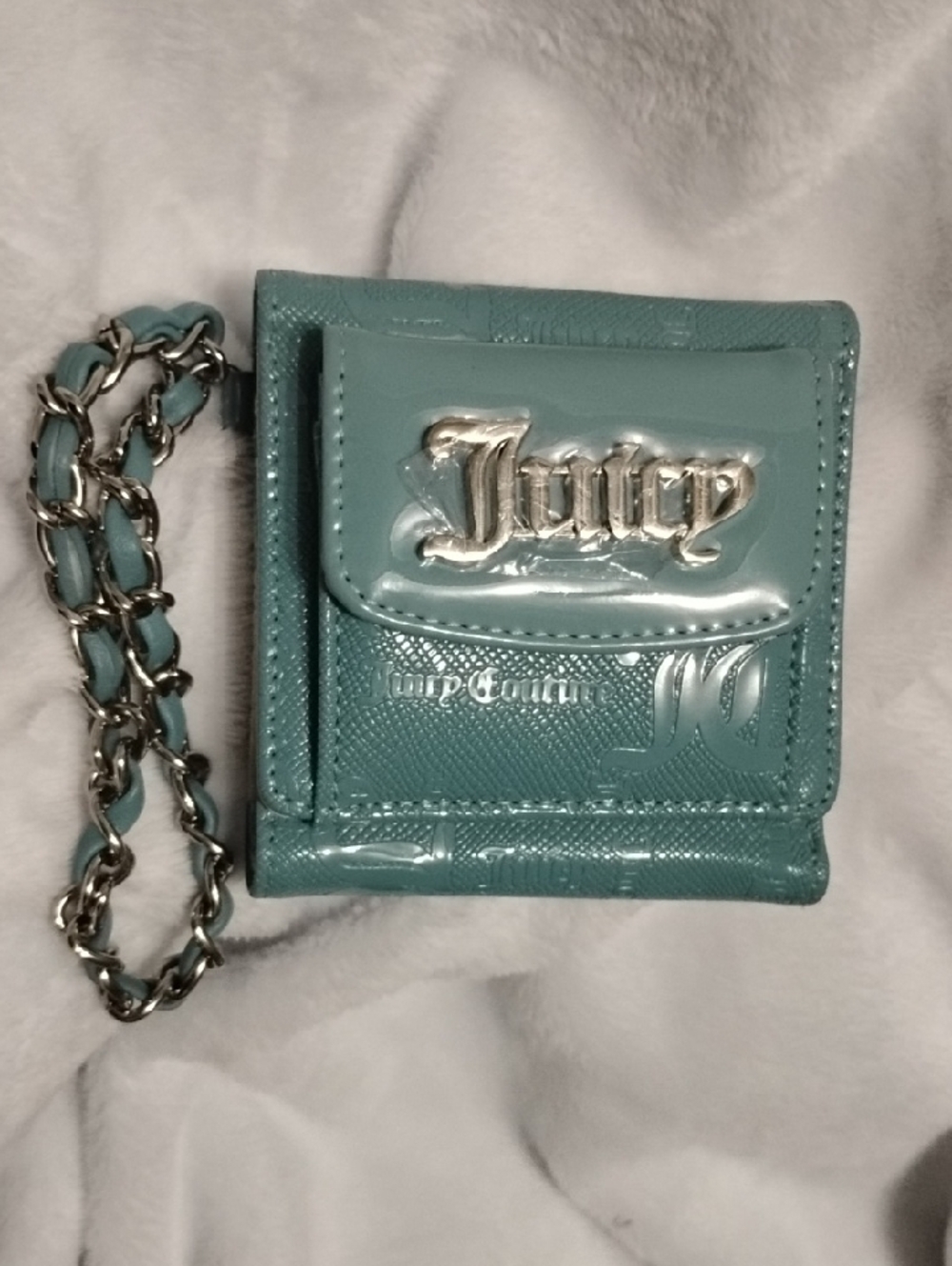JUICY COUTURE Teal Glossy Wallet with Chain Strap